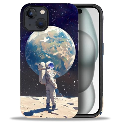 Bvkilrvc Kompatibel mit iPhone 15 Hülle, Astronauten-Erde-Muster, lustige Flüssigsilikonhülle, stoßfest, kratzfest, stoßfest von Bvkilrvc