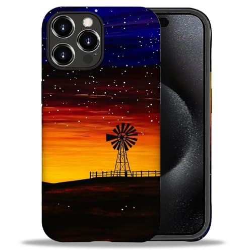 Bvkilrvc Kompatibel mit iPhone 16 Pro Max Hülle, Sonnenuntergang Windmühle Muster Druck Handyhülle Lustige Flüssigsilikonhülle Stoßfest Stoßfest Schutzhülle von Bvkilrvc