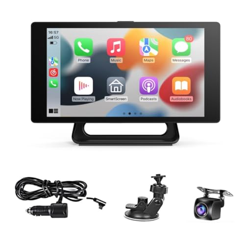 Bwardyth 5-Tragbares Autoradio mit Dashcam, Kabelloses Carplay, Android-Auto-Fahrrekorder, Bluetooth-FM-Rückfahrkamera, Einfach zu Bedienen von Bwardyth