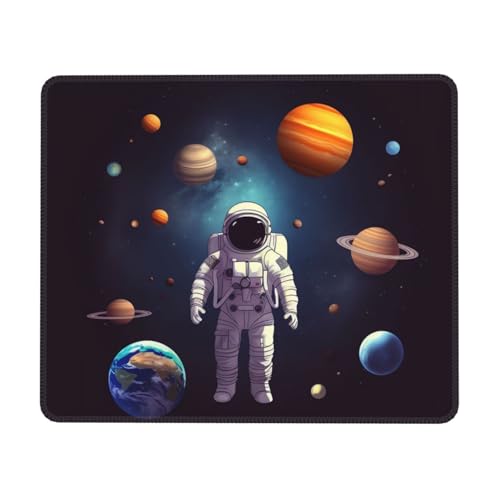 Astronaut Sonnensystem Planeten Mauspad mit rutschfester Gummiunterseite, wasserdichtes Gaming-Mauspad mit genähtem Rand, Laptop-Mauspad, waschbares Mauspad, Mäusepad für Computer, Büro, 25,4 x 30,5 von Bwlhjke