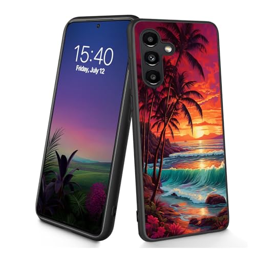 Bxgolkgd Schutzhülle für Galaxy S25 5G, dünn, weich, TPU-Silikon, stoßfest, rutschfest, für Samsung Galaxy S25 5G 2025 15,7 cm (6,2 Zoll), Sonnenuntergang Palme, Strand von Bxgolkgd