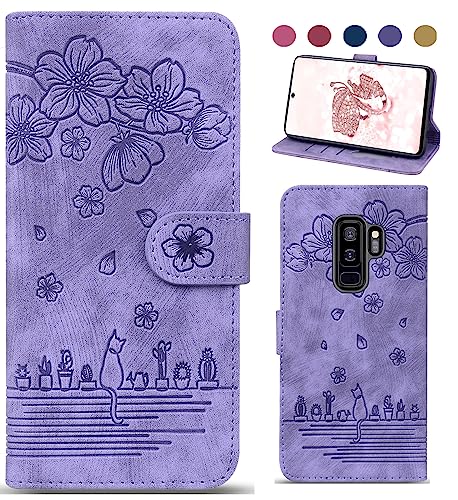 Bxithnr Handyhülle für Samsung Galaxy S9 Plus Hülle, Samsung S9 Plus Hülle Leder Handytasche Klapphülle Brieftasche Magnetverschluss Flipcase Cover mit Standfunction für Galaxy S9 Plus Hülle - Lila von Bxithnr