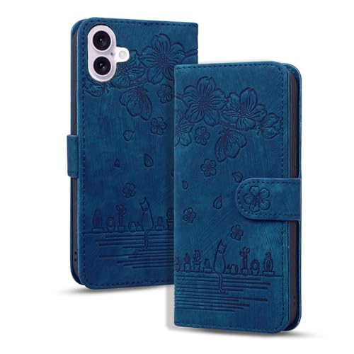 Bxithnr Handyhülle für iPhone 16 Hülle, Leder Handy Tasche Klapphülle Brieftasche Magnetverschluss Flipcase Cover mit [Standfunction] [Kartenfach] für iPhone 16 - Blau von Bxithnr