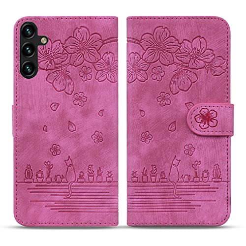 Handyhülle für Samsung Galaxy A55 Hülle, Leder Tasche mit [Standfunction] [Kartenfach] Klapphülle Magnetverschluss Blumenmuster Flipcase Cover Schutzhülle für Samsung Galaxy A55 - Rose von Bxithnr