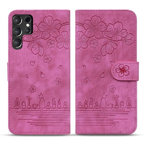 Handyhülle für Samsung Galaxy S24 Ultra Hülle, Leder Tasche mit [Standfunction] [Kartenfach] Klapphülle Magnetverschluss Blumenmuster Flipcase Cover Schutzhülle für Samsung Galaxy S24 Ultra - Rose von Bxithnr