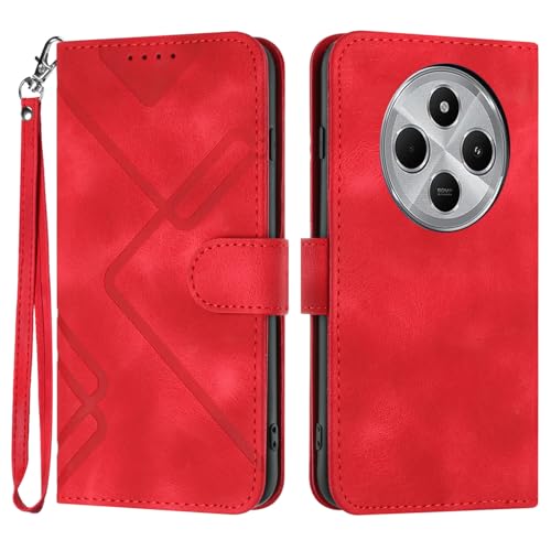 Handyhülle für Xiaomi Redmi 14C / Poco C75 Hülle, Premium Leder Retro Klapphülle [Magnetverschluss] [Standfunktion] [Kartenschlitzen] kompatibel mit Smartphone Xiaomi Redmi 14C Schutzhülle - Rot von Bxithnr