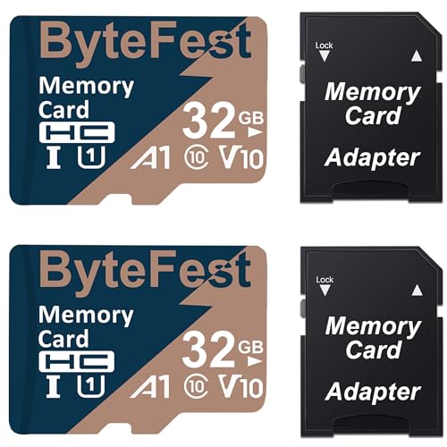 ByteFest 2 Pack 32GB microSD-Karte mit Adapter, Schnelle MicroSDHC UHS-I Speicherkarte U1 C10 A1 Full HD Video für Handy MP3 Player Dashcam Kamera von ByteFest