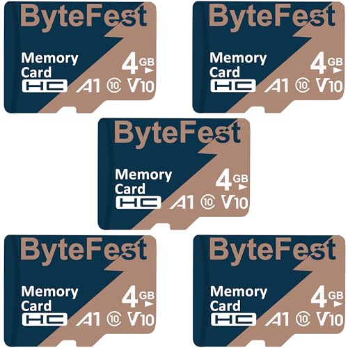 ByteFest MicroSD-Karte 4GB 5 Pack, Klasse 10 microSDHC Speicherkarte, A1, V10, HD-Video von ByteFest