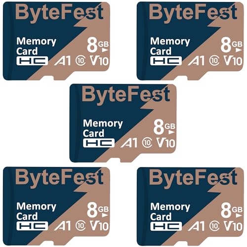 ByteFest MicroSD-Karte 8 GB 5 Pack, Klasse 10 microSDHC Speicherkarte, A1, V10, HD-Video von ByteFest