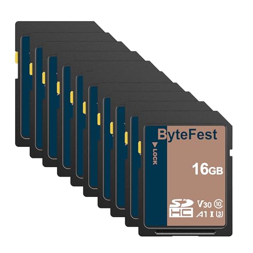 ByteFest SD Karte 16GB 50 Pack, Speicherkarte SDHC UHS-I, Class 10, U3, V30, A1, Full HD Video, Memory Card für Kamera, DSLR (16GB, 50 Pack) von ByteFest