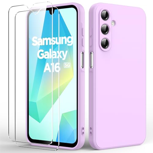 Byvuwiay Hülle für Samsung Galaxy A16 5G, mit 2 Stück Panzerglas, Anti-Scratch Stoßfeste Hülle, TPU Weich Bumper Schutzhülle für Samsung Galaxy A16 5G - Lila von Byvuwiay