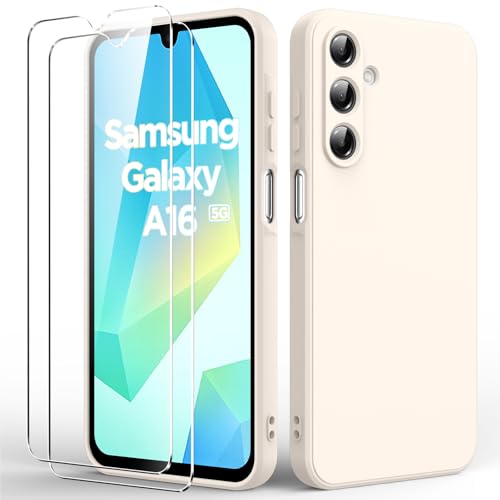 Byvuwiay Hülle für Samsung Galaxy A16 5G, mit 2 Stück Panzerglas, Anti-Scratch Stoßfeste Hülle, TPU Weich Bumper Schutzhülle für Samsung Galaxy A16 5G - Weiß von Byvuwiay