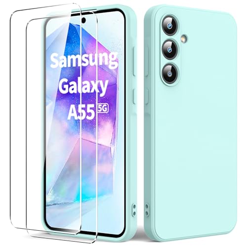 Byvuwiay Hülle für Samsung Galaxy A55 5G, mit 2 Stück Panzerglas, Anti-Scratch Stoßfeste Hülle, TPU Weich Bumper Schutzhülle für Samsung Galaxy A55 5G - Mint von Byvuwiay