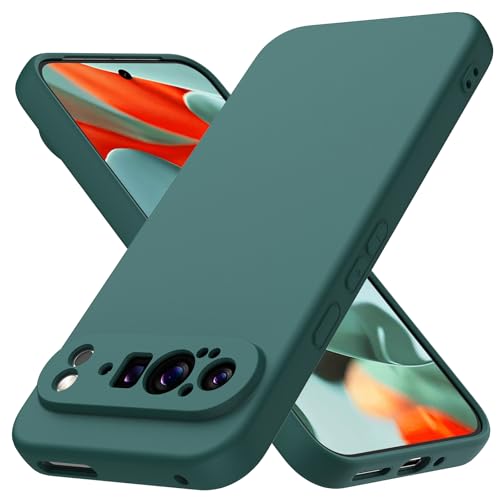 Byvuwiay Hülle kompatibel mit Google Pixel 9 Pro XL Hülle, weiche TPU Flüssigsilikonhülle, Handyhülle Stoßfest Kratzfest Schutzhülle Google Pixel 9 Pro XL Case, Dunkelgrün von Byvuwiay