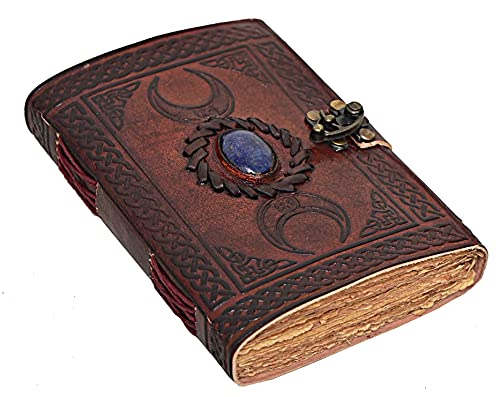 C CUERO 3 Moon Blue Lapiz Geprägtes Vintage Leder Tagebuch | 240 Seiten Antik Handmade Deckle Edge Vintage Papier, Leder Skizzenbuch, Zeichentagebuch, tolles Geschenk von cuero