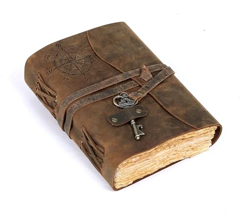Kompass Leder Notizbuch handgefertigtes Leder Tagebuch mit Büttenrand Papier Braun von cuero