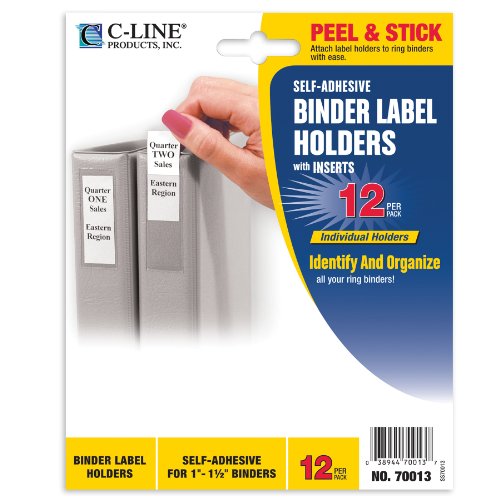 C-Line Selbstklebende Ordner-Etikettenhalter für 3,8 cm Ringbücher, 2,5 cm x 6,4 cm, 12 Stück (70013) von C-LINE
