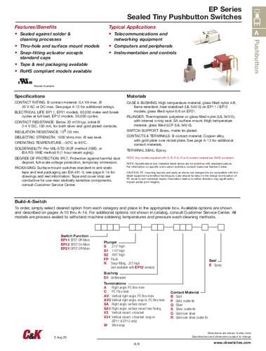 C & K Switches EP12FPD1AVBE Drucktaster 20 V, 20 V/DC 1 x Ein/(Ein) IP57 Tray von C & K Switches