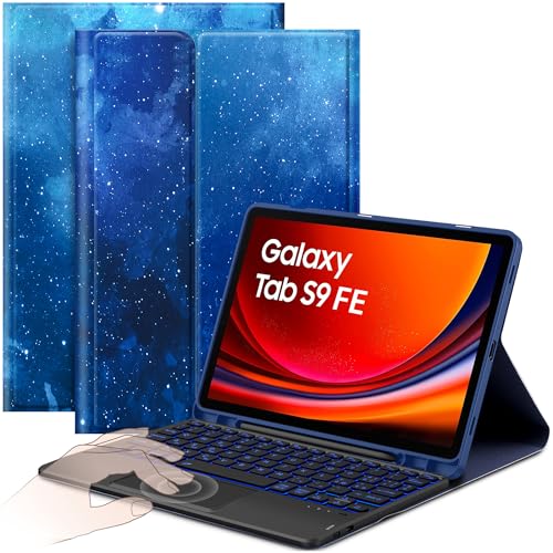 CACOE Hülle Tastatur Kompatibel mit Samsung Galaxy Tab S9 FE 10.9 / S9 2023 11 Zoll Tastatur mit Touchpad, 7-Farbige Beleuchtung Abnehmbare Kabellose [Italienisch]-Tastatur,Blaue Sterne von CACOE