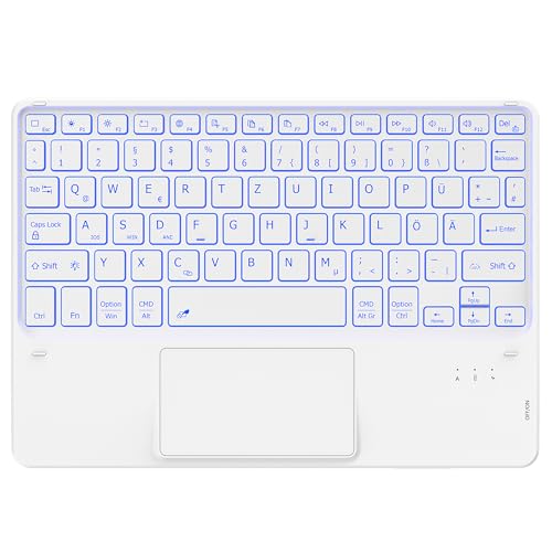 CACOE Tastatur mit Touchpad, QWERTZ Tastatur Kabellose mit 7 Farben Beleuchtete kompatibel mit iPad, Android Tablet, Windows, 10 Zoll, Weiß von CACOE