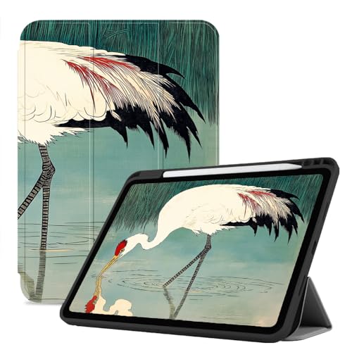 Hülle Für Ipad 10. 2022 Mit Stifthalter, TPU-Rückseite Ipad-Schutzhülle, Smart Trifold Stand Case Für Ipad 10. Generation, Automatische Wake/Sleep-Funktion, Eleganter Kranich von CAEITLRSO