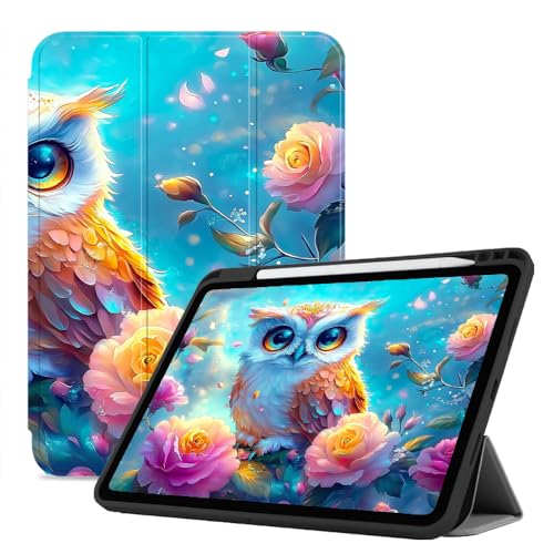 Hülle Für Ipad 10. 2022 Mit Stifthalter, TPU-Rückseite Ipad-Schutzhülle, Smart Trifold Stand Case Für Ipad 10. Generation, Automatische Wake/Sleep-Funktion, Schöne Eulenrose von CAEITLRSO