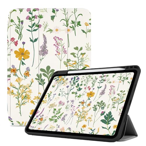 Hülle Für Ipad 2024 Air 6. Generation 11", Hülle Mit Stifthalter, Magnetischem Ständer Und Kartensteckplatz, Smart Case Mit Automatischem Ruhe-/Aufwachmodus, Wildblumen Kräuter von CAEITLRSO