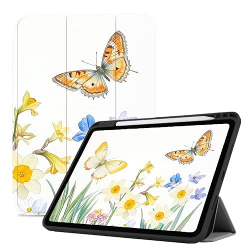 Hülle Für Ipad 9./8./7. Generation 10,2 Zoll Trifold Cover Mit Stifthalter Auto Sleep/Wake Stand Smart Cases Für Ipad 7/8/9 (2021/2020/2019) - Schöne Schmetterling Narzissen von CAEITLRSO