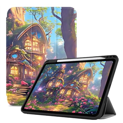 Hülle Für Ipad Air-6 (13") Hülle, Pu-Leder Stand Folio Smart Cover Mit Stifthalter, Automatische Schlaf-/Wachfunktion Mit Stifthalter - Waldmärchenhaus von CAEITLRSO