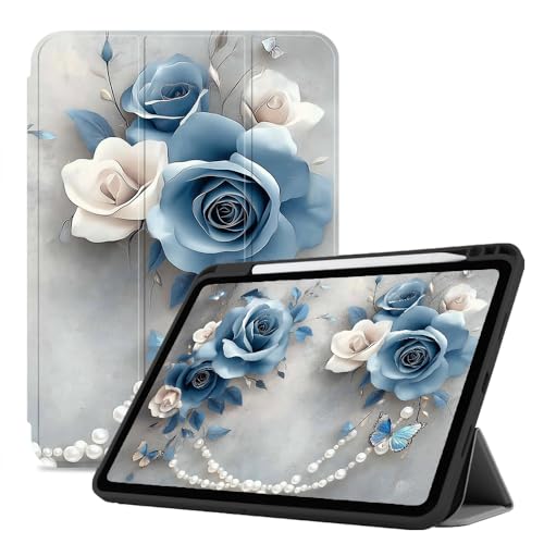 Hülle Für Ipad Hülle Für Ipad Air 5./4. Generation (10,9 Zoll 2020/2022) Trifold Stand Auto Sleep/Wake Flexible TPU-Rückseite Hülle Für Ipad Air 5/4, Blaue Rosenperlenkette von CAEITLRSO