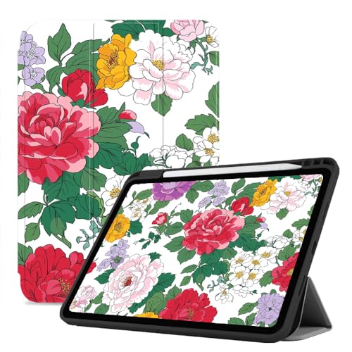 Hülle Für Ipad Pro 11 Zoll Hülle 2024 Modell 5. Generation, Slim Trifold Smart Stand Soft TPU Back Case, Auto Wake/Sleep, Vintage-Blumenmuster von CAEITLRSO