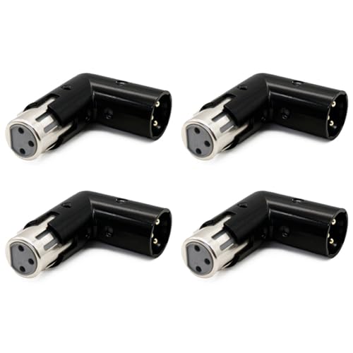 CAIONPLE 4-Teiliger 3-Poliger XLR-Winkeladapter, Verstellbar, Stecker auf Buchse, XLR 90 Grad Adapter, 3-Poliger Vernickelter Stecker für Audio von CAIONPLE