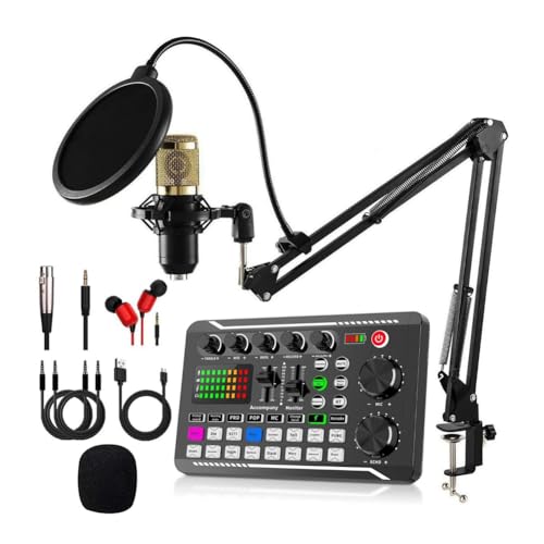 CAIONPLE F998 Soundkarte und BM800 Mikrofon-Kit Mic Sound Mixer Soundkarte Audio-Mischpult Verstärker für Gesang PC Telefon von CAIONPLE