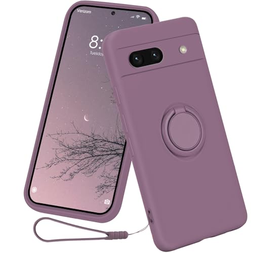 CAIOUS Silikon Hülle für Google Pixel 8a（2024 6.1 Zoll），Ring Case 360 Grad Halter Ständer handyhülle mit Band Kette innem Microfaser Magnetischen Autohalterungen Cover (Lila) von CAIOUS