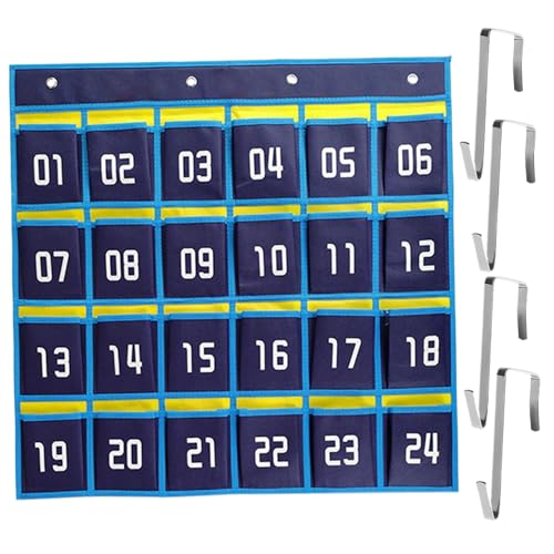 Handyhalter Klassenzimmer nummeriertes Klassenzimmertasche Chart mit Hooks Wandtür Hängende Taschenkarte Nicht gewebte mobile Taschenkarte für Klassenzimmer-Weihnachtskalender, 24 Taschen von CAKEEYUM