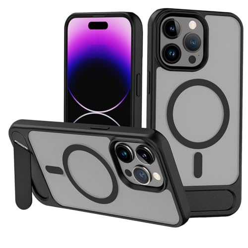 CALNAVY-Hülle Für iPhone 16/16 Pro/16 Pro Max, Schlanke Drop Handytasche Versteckter Ständer Magnetische Handytasche Stoßfeste Transparente Matte Hülle(Schwarz,16) von CALNAVY