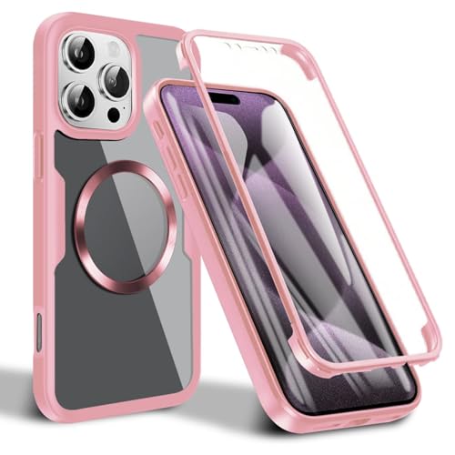 CALNAVY-Hülle Für iPhone 16/16 Pro/16 Pro Max/16 Plus, Transparente Nicht Vergilbende Handytasche All-Inclusive-stoßfeste Handyhülle Magnetische Hülle Kabelloses Laden(Pink,16 Pro) von CALNAVY