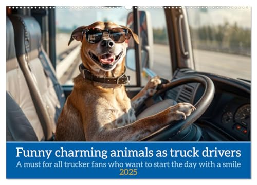 Funny charming animals as truck drivers (Wandkalender 2025 DIN A2 quer), CALVENDO Monatskalender von CALVENDO