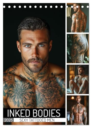 Inked Bodies - Sexy Tattooed Men (Tischkalender 2025 DIN A5 hoch), CALVENDO Monatskalender von CALVENDO