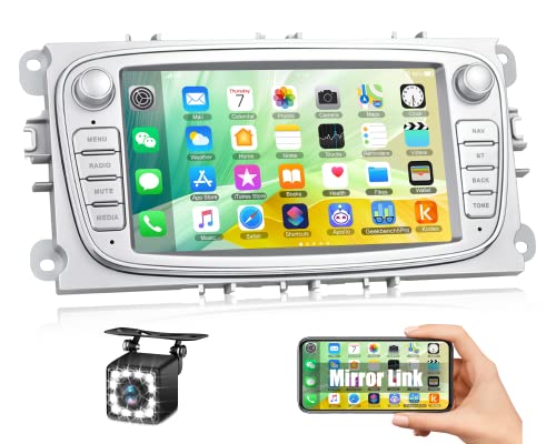 [1+32G] CAMECHO Android 13 Autoradio für Ford Focus mit Navi GPS 7 Zoll Kapazitiver Touchscreen Radio mit Bluetooth/USB/WiFi/FM/EQ Rückfahrkamera für Ford Mondeo S-Max C-Max Galaxy +CANBUS(Silver) von CAMECHO