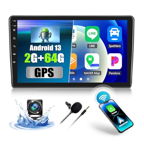 2+64G CAMECHO Android 13 Autoradio für Ford Fiesta Focus Transit Connect Kuga Mondeo Smax, 9" Wireless Carplay Navi Bluetooth Radio mit Android Auto WiFi GPS FM/RDS Mirror Link SWC +Rückfahrkamera von CAMECHO