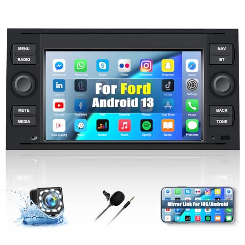 2 Din Android 13 Autoradio für Ford Fiesta Focus Mondeo Galaxy S-Max mit Mirror Link, 7 Zoll Bluetooth Touch Bildschirm Autoradio mit GPS Navi WiFi Bluetooth FM Radio SWC+Rückfahrkamera+Mic von CAMECHO