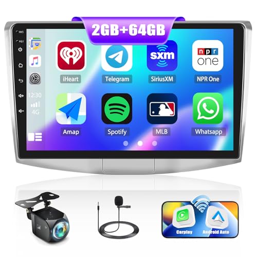 2G+64G CAMECHO Carplay Android 13 Doppel Din Autoradio für VW Magotan/CC/Passat B7/B6 2010-2015 mit Android Auto, 10.1 Zoll Bildschirm Autoradio mit Bluetooth GPS WiFi FM/RDS EQ SWC+Rückfahrkamera von CAMECHO