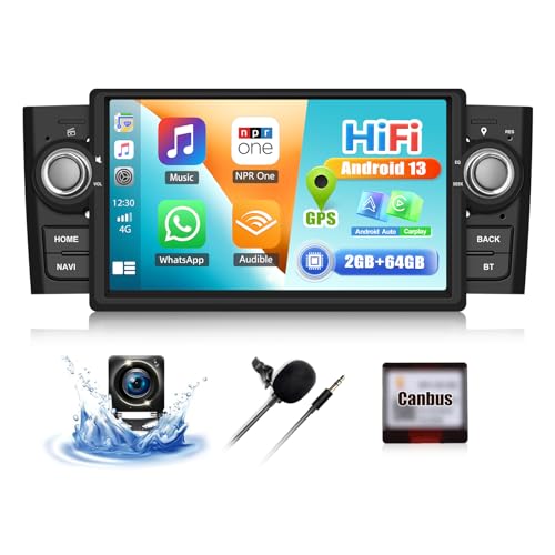 CAMECHO 2+64G Android 13 Autoradio für FIAT Punto 05-09/Linea 07-11, 7 Zoll Wireless Carplay Android Auto Bluetooth HD Touchscreen Radio mit GPS WiFi HiFi FM Mirror link 2USB +Rückfahrkamera Mikrofon von CAMECHO