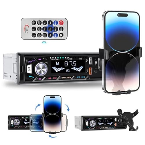 CAMECHO Autoradio 1 Din Bluetooth 5.0 mit Halterung für Mobiltelefon, Single Din MP3 Player mit Bluetooth-Freisprecheinrichtung U Disk/FM/TF-Karte/AUX/USB, Bluetooth Radio mit 7 Backlight von CAMECHO