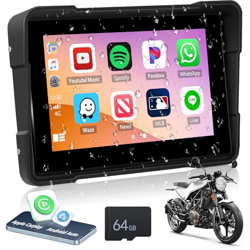 CAMECHO Motorrad Navigationsgeräte 5 Zoll HD-Touchscreen Wasserdicht mit 64G TF Karte mit Navi Wireless Carplay Android Auto Bluetooth FM EQ Musik Leistungsstarker Chip 4 Thema für Alle Motorräder von CAMECHO