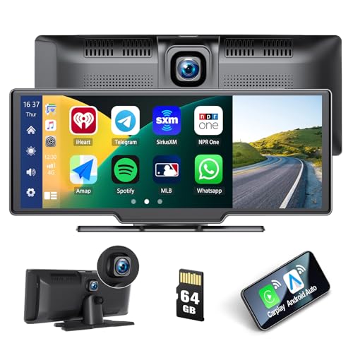 CAMECHO Wireless CarPlay & Android Auto Stereo mit Dashcam Vorne, 9,3-Zoll-HD-Touchscreen-Tragbares-Autoradio Kabelloses Carplay mit Bluetooth Siri/GPS/FM/AUX/64G SD-Karte Tragbare Smart-Player von CAMECHO