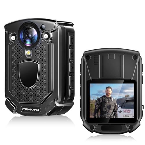 CAMMHD W1 HD 3840 * 2160P Body Cam, 10–12 Stunden Videoaufzeichnung, IP68 wasserdicht, H.265-Videocode, Nachtsicht-Bodycam, tragbare Körperkamera mit 2 um 360° drehbaren Clips (mit 64 GB TF-Karte) von CAMMHD