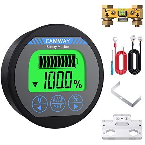 CAMWAY Batteriemonitor Tester Voltmeter, Batterietester Amperemeter 8-120V 0-500A 999Ah wasserdicht, mit Hintergrundbeleuchtung und Datenspeicher, Batterie Monitor für Auto Motor Boat Wohnmobil Solar von CAMWAY