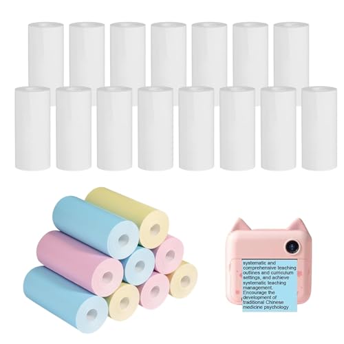 24 Rollen Thermopapier für Kinderkamera, 15 Rollen Weiß 9 Rollen Bunt Druckpapier Thermopapier, 57 x 25mm SThermodrucker Papier Bonrollen Kassenrollen für Journal Fototexte Studiennotizen und mehr von CANCYCC